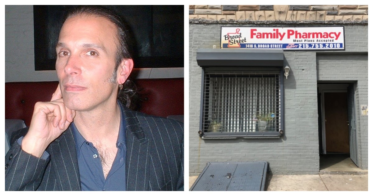 Left: Philadelphia journalist A.D. Amorosi, who just pleaded guilty in a pharmacy fraud scheme. Right: The South Philadelphia pharmacy that was at the center of the scheme.
